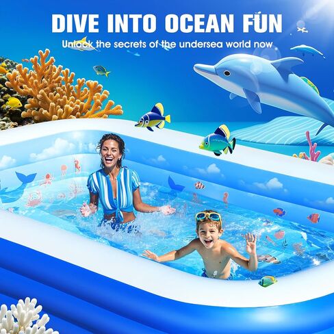 Inflatable Pool with Canopy,Upgraded Inflatable Swimming Pool for Kids,Adult,Large Inflatable Blow up Pools,Ocean Theme Oversized Thickened 105"x75"x25"Inflatable Family Pools for Backyard in Saudi Arabia