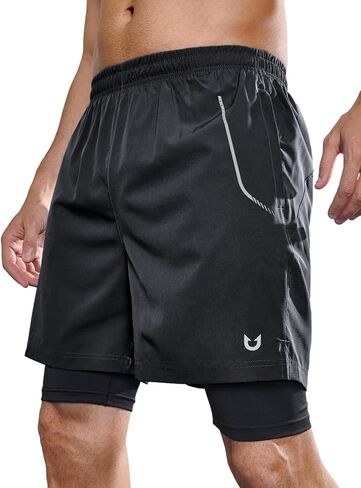 NORTHYARD Men's 2 in 1 Workout Shorts 5" Running Athletic Quick Dry Shorts Gym Sports Basketball Tennis with Phone Pockets in Saudi Arabia