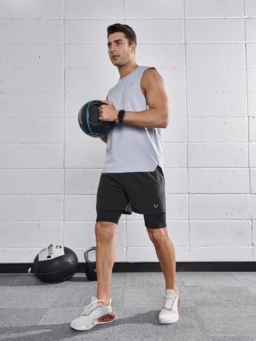 NORTHYARD Men's 2 in 1 Workout Shorts 5" Running Athletic Quick Dry Shorts Gym Sports Basketball Tennis with Phone Pockets in Saudi Arabia