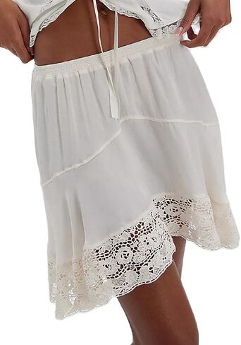 UAURORAO Women Lace Trim Half Slip Skirt Elastic Y2k Floral Sheer Mini Skirt Ruffle Pleated Underskirt Shirt Extender in Kuwait