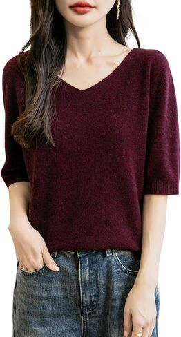 نساء V-neck 100 ٪ Merino Wool Spring Spring-Winter-Line-Oirt-Line-Line First Line To Ware Sefelies Shirt Stirt Sweater Shirt Sweve in Kuwait