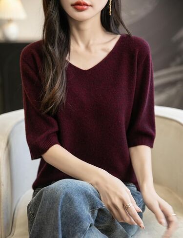نساء V-neck 100 ٪ Merino Wool Spring Spring-Winter-Line-Oirt-Line-Line First Line To Ware Sefelies Shirt Stirt Sweater Shirt Sweve in Kuwait