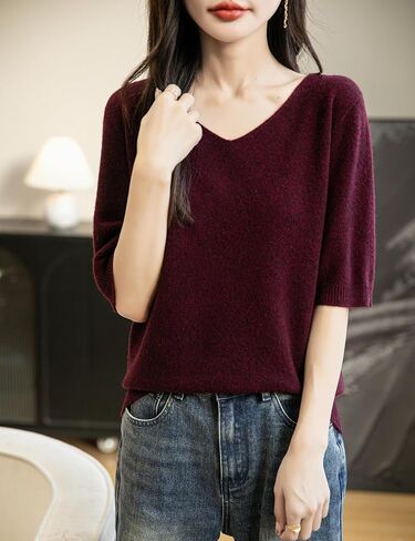 نساء V-neck 100 ٪ Merino Wool Spring Spring-Winter-Line-Oirt-Line-Line First Line To Ware Sefelies Shirt Stirt Sweater Shirt Sweve in Kuwait