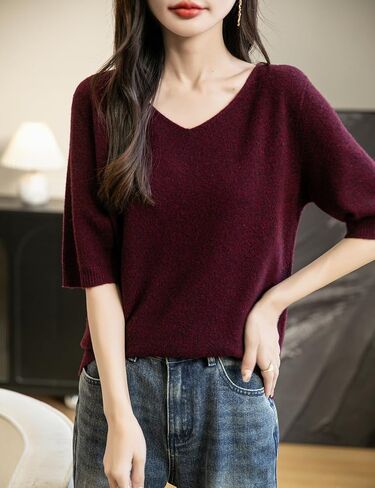 نساء V-neck 100 ٪ Merino Wool Spring Spring-Winter-Line-Oirt-Line-Line First Line To Ware Sefelies Shirt Stirt Sweater Shirt Sweve in Kuwait