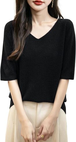 نساء V-neck 100 ٪ Merino Wool Spring Spring-Winter-Line-Oirt-Line-Line First Line To Ware Sefelies Shirt Stirt Sweater Shirt Sweve in Kuwait