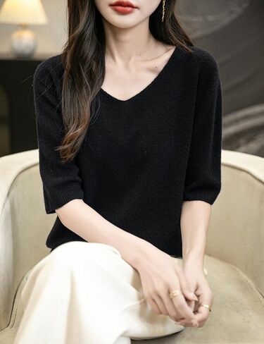 نساء V-neck 100 ٪ Merino Wool Spring Spring-Winter-Line-Oirt-Line-Line First Line To Ware Sefelies Shirt Stirt Sweater Shirt Sweve in Kuwait