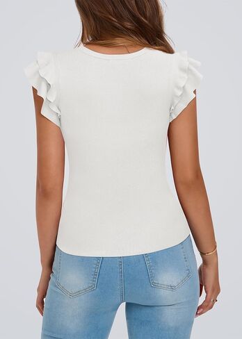 Kirundo Spring Tops for Women Flutter Short Sleeve Sweater Sweater Crewneck Crewnick Tnist Pullover Derts 2025 Fashion Summer Clothing in Kuwait