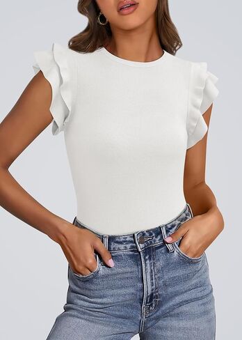 Kirundo Spring Tops for Women Flutter Short Sleeve Sweater Sweater Crewneck Crewnick Tnist Pullover Derts 2025 Fashion Summer Clothing in Kuwait