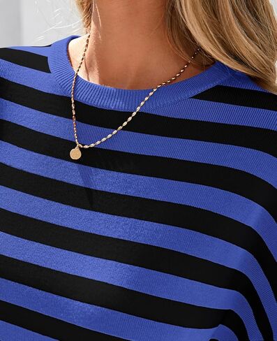 PRETTYGARDEN Womens Spring Summer Tops Fashion Striped Short Sleeve Sweater Crew Neck Lightweight Knit Oversized Shirts 2025 in Kuwait