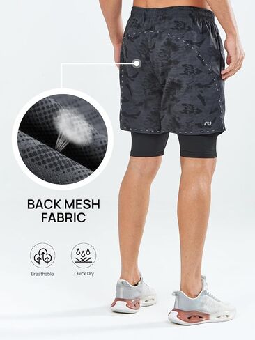 NORTHYARD Men's 2 in 1 Workout Shorts 5" Running Athletic Quick Dry Shorts Gym Sports Basketball Tennis with Phone Pockets in Saudi Arabia