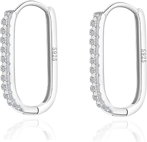 Reffeer 925 Sterling Silver CZ Square Hoop Earrings for Women Teens CZ U Hoop Earrings Minimalist Hoop Earrings in Saudi Arabia