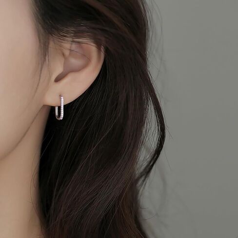 Reffeer 925 Sterling Silver CZ Square Hoop Earrings for Women Teens CZ U Hoop Earrings Minimalist Hoop Earrings in Saudi Arabia
