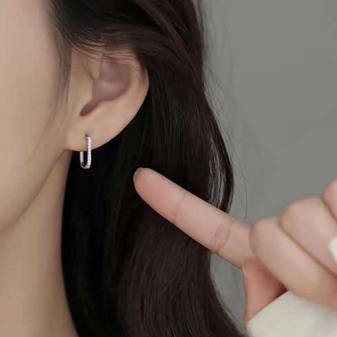Reffeer 925 Sterling Silver CZ Square Hoop Earrings for Women Teens CZ U Hoop Earrings Minimalist Hoop Earrings in Saudi Arabia