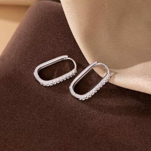 Reffeer 925 Sterling Silver CZ Square Hoop Earrings for Women Teens CZ U Hoop Earrings Minimalist Hoop Earrings in Saudi Arabia