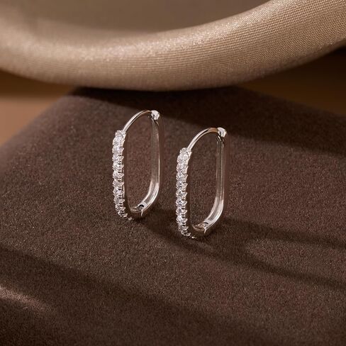 Reffeer 925 Sterling Silver CZ Square Hoop Earrings for Women Teens CZ U Hoop Earrings Minimalist Hoop Earrings in Saudi Arabia