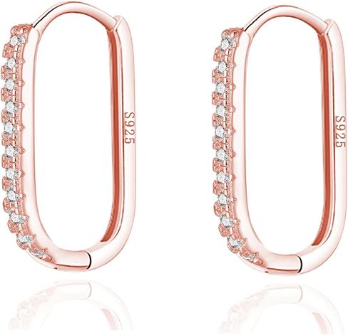 Reffeer 925 Sterling Silver CZ Square Hoop Earrings for Women Teens CZ U Hoop Earrings Minimalist Hoop Earrings in Saudi Arabia