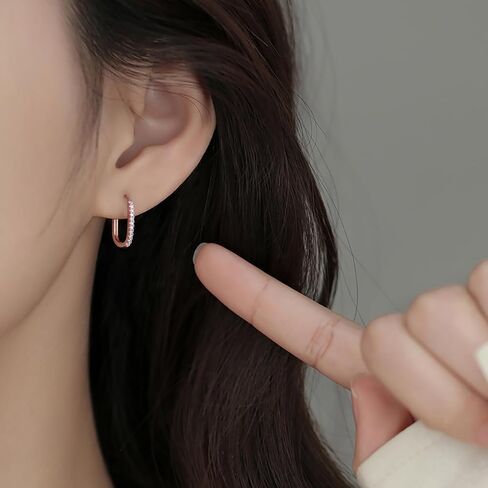 Reffeer 925 Sterling Silver CZ Square Hoop Earrings for Women Teens CZ U Hoop Earrings Minimalist Hoop Earrings in Saudi Arabia