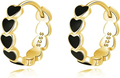 Sluynz Solid 925 Sterling Silver Black Heart أقراط للنساء المراهقات البسيطين الأقراط الأسود الأسود 1.5 سم الأقراط in Kuwait