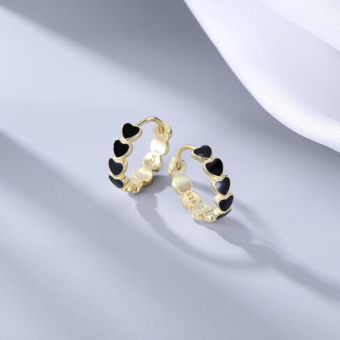 Sluynz Solid 925 Sterling Silver Black Heart أقراط للنساء المراهقات البسيطين الأقراط الأسود الأسود 1.5 سم الأقراط in Kuwait