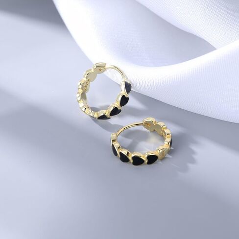 Sluynz Solid 925 Sterling Silver Black Heart أقراط للنساء المراهقات البسيطين الأقراط الأسود الأسود 1.5 سم الأقراط in Kuwait