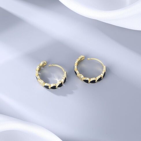 Sluynz Solid 925 Sterling Silver Black Heart أقراط للنساء المراهقات البسيطين الأقراط الأسود الأسود 1.5 سم الأقراط in Kuwait