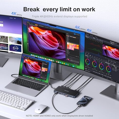 محطة إرساء iVANKY 14 في 1 FusionDock Pro 1 MacBook DisplayLink مع محول طاقة 150 وات، شاشة ثلاثية 4K@60 هرتز لـ M1/ M2/ M3 MacBook Air/Pro Dock 3HDMI 2.0، 96W PD، 6 USB، صوت Ethernet SD/TF in Saudi Arabia