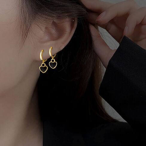 SLUYNZ Sterling Silver Black Heart Hoop Earrings for Women Teens Love Heart Hoop Earrings Huggie in Saudi Arabia
