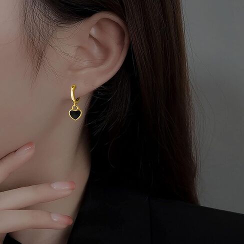 SLUYNZ Sterling Silver Black Heart Hoop Earrings for Women Teens Love Heart Hoop Earrings Huggie in Saudi Arabia