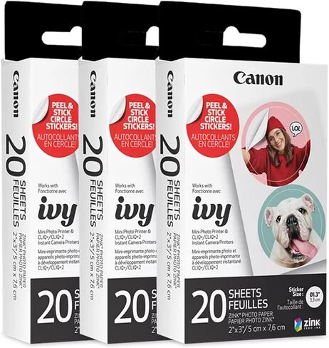 Canon IVY ZINK Pre-Cut Circle Sticker Paper, 20 Sheets in Saudi Arabia