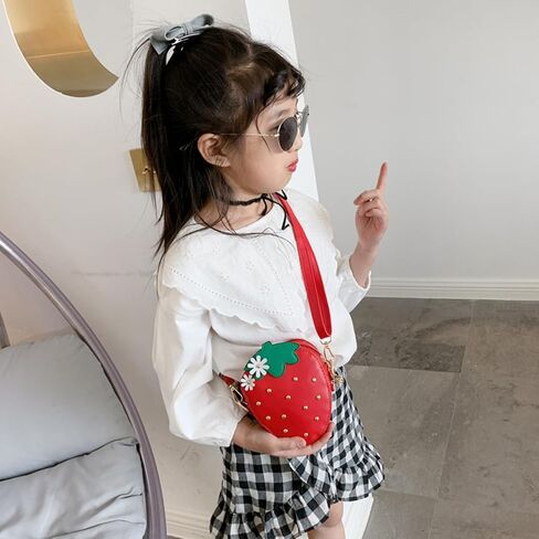 Cute Strawberry Purse with Rivets Crossbody Shoulder Bag for Little Girls, Girls Kids Small Coin Pouch Wallet (Red) in Kuwait