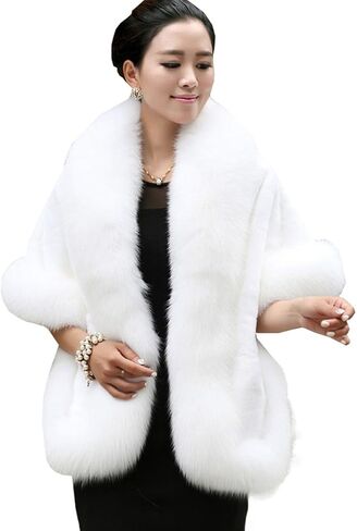 Caracilia Women Luxury Faux Fur Coat Jackets Wrap Cape Shawl for Wedding Party in Kuwait