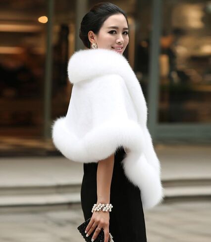 Caracilia Women Luxury Faux Fur Coat Jackets Wrap Cape Shawl for Wedding Party in Kuwait