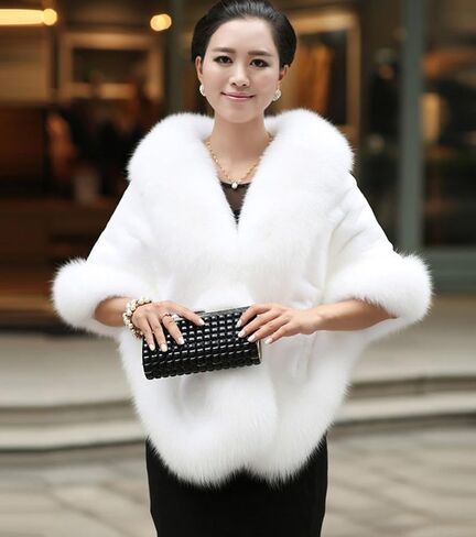 Caracilia Women Luxury Faux Fur Coat Jackets Wrap Cape Shawl for Wedding Party in Kuwait