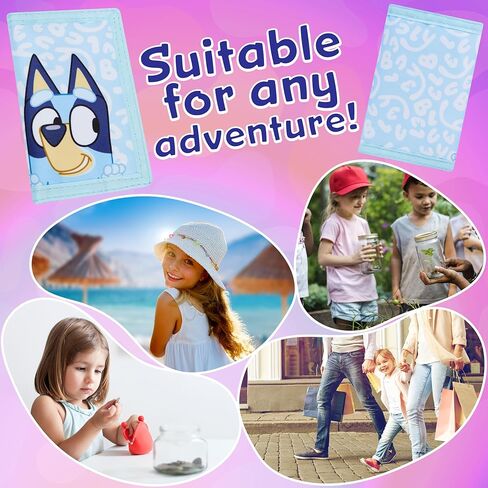 Bluey Wallet for Kids Trifold Wallet with Zipped Coin Purse Pocket and Clear ID Slot Cash Slot for Travel Holidays Back to School Gift for Kids (Bluey Sisters) in Kuwait