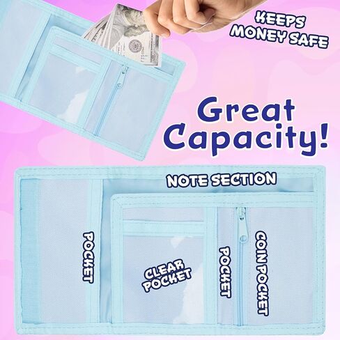 Bluey Wallet for Kids Trifold Wallet with Zipped Coin Purse Pocket and Clear ID Slot Cash Slot for Travel Holidays Back to School Gift for Kids (Bluey Sisters) in Kuwait