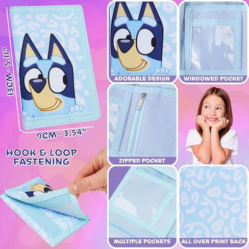 Bluey Wallet for Kids Trifold Wallet with Zipped Coin Purse Pocket and Clear ID Slot Cash Slot for Travel Holidays Back to School Gift for Kids (Bluey Sisters) in Kuwait