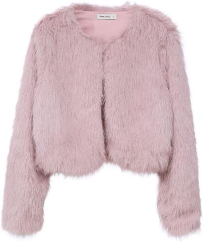 Amazhiyu Women's Faux Fur Cropped Coat Pockets Long Sleeve Open Front Winter Jacket in Kuwait