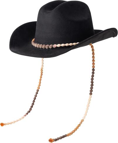 Lisianthus Women Men Wide Brim Suede Western Cowboy Cowgirl Hat with Wind Lanyard in Kuwait