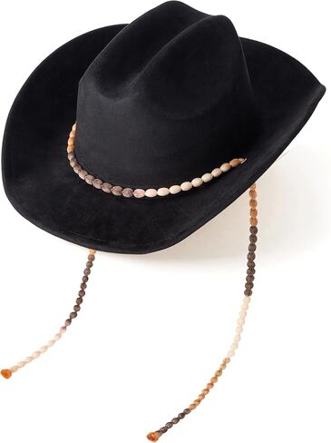 Lisianthus Women Men Wide Brim Suede Western Cowboy Cowgirl Hat with Wind Lanyard in Kuwait