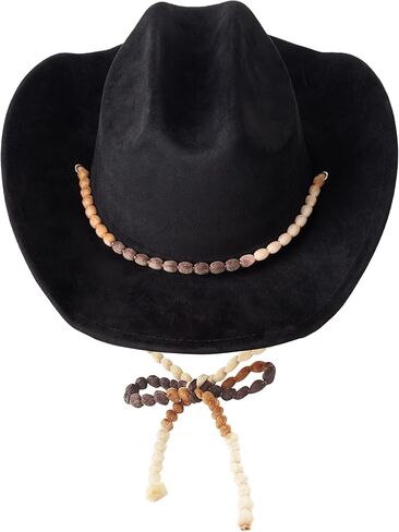 Lisianthus Women Men Wide Brim Suede Western Cowboy Cowgirl Hat with Wind Lanyard in Kuwait