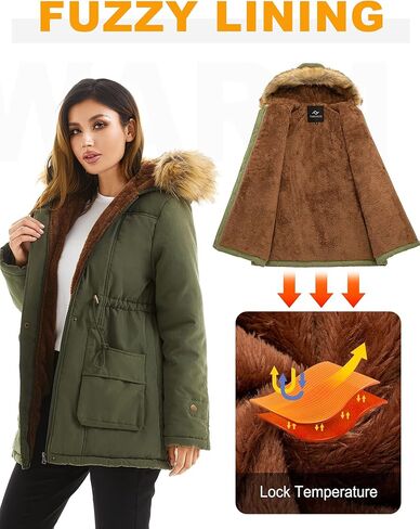 FARVALUE Women's Winter Coat Hooded Warm Fleece Parka Jacket with Fur Trim Coat in Kuwait