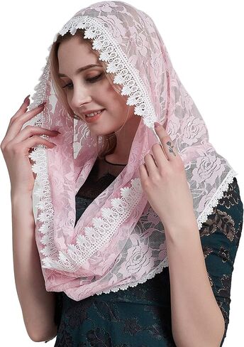 YHDDYG Infinity Veil for Catholic Mass Lace Infinity Scarf Church Veil for Girls Mantilla Infinity Veils Roses S97 in Kuwait