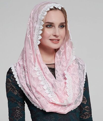YHDDYG Infinity Veil for Catholic Mass Lace Infinity Scarf Church Veil for Girls Mantilla Infinity Veils Roses S97 in Kuwait