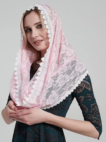 YHDDYG Infinity Veil for Catholic Mass Lace Infinity Scarf Church Veil for Girls Mantilla Infinity Veils Roses S97 in Kuwait