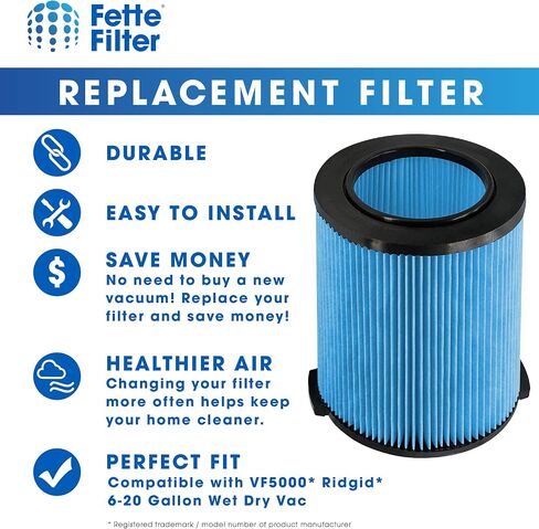 Fette Filter -VF4000 Replacement Filter for 5-20 Gallons and Larger Vacuum Cleaner, Compatible with Ridgid 72947 Wet Dry Vacs 5 to 20-Gal, Husky Vacs 6 to 9 Gal, Craftsman 17816. (2QTY) in Saudi Arabia