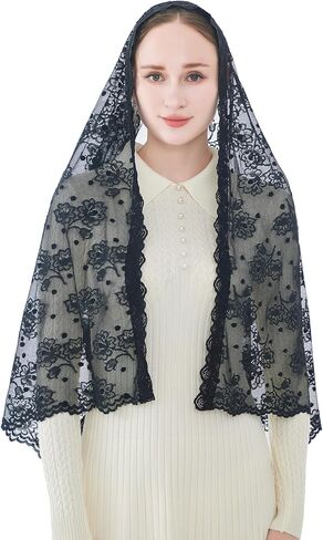 Wgior Catholic Chapel Veil – Floral Mantilla Head Covering for Church, Prayer, and Modesty – Soft Rectangular Shawl in Kuwait