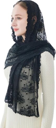 Wgior Catholic Chapel Veil – Floral Mantilla Head Covering for Church, Prayer, and Modesty – Soft Rectangular Shawl in Kuwait