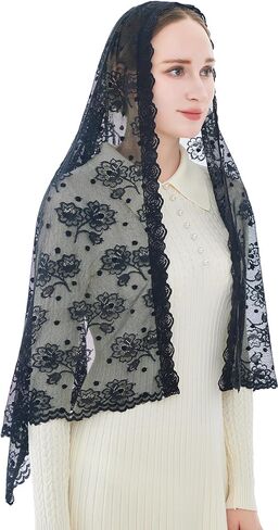 Wgior Catholic Chapel Veil – Floral Mantilla Head Covering for Church, Prayer, and Modesty – Soft Rectangular Shawl in Kuwait