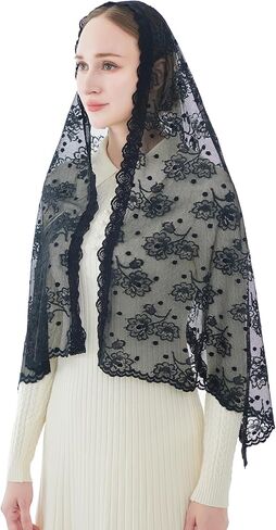 Wgior Catholic Chapel Veil – Floral Mantilla Head Covering for Church, Prayer, and Modesty – Soft Rectangular Shawl in Kuwait