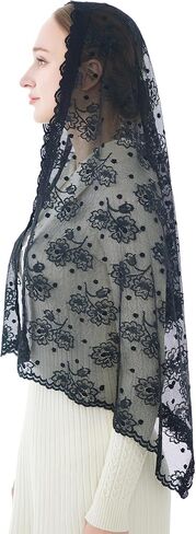 Wgior Catholic Chapel Veil – Floral Mantilla Head Covering for Church, Prayer, and Modesty – Soft Rectangular Shawl in Kuwait